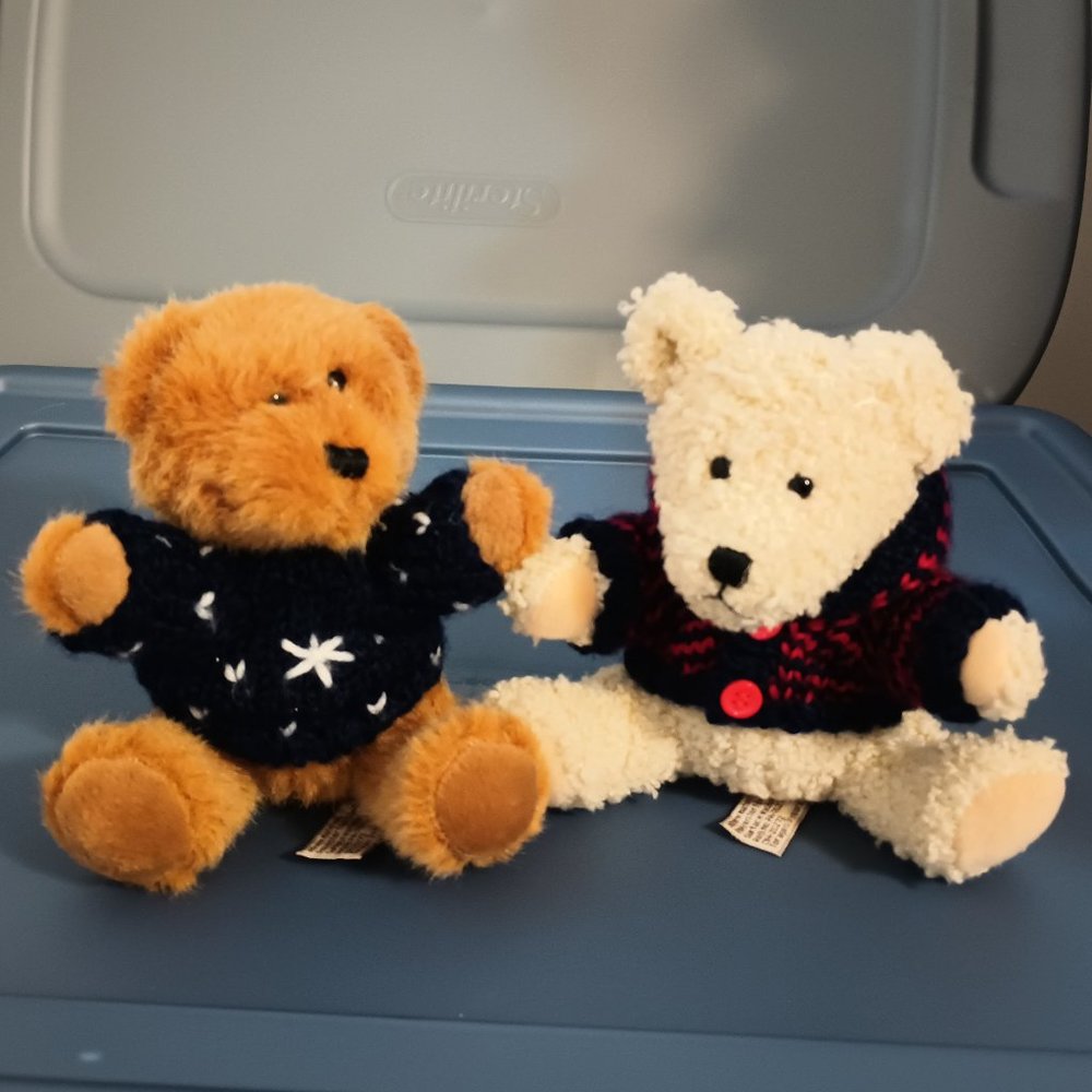 GUC ~Pair of Vintage Hugfun International Handmade Jointed 6" Plush Teddy Bears